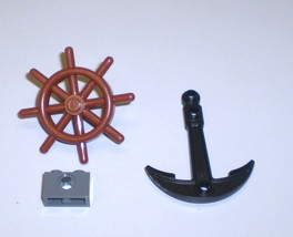 Used LEGO Black Boat Anchor w Two Top Holes &amp; Brown Boat Ship Wheel 95354 - 4790 - £7.95 GBP