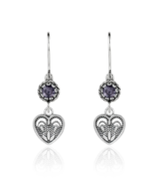 Sterling Silver Filigree Art Heart Shaped Gemstone Women Dangle Earrings - $25.99