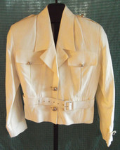 Bebe Off White Cream Short Suit Blazer Jacket Size 4 Belted Linen Blend - £39.56 GBP