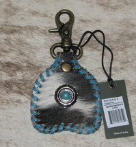 Myra Bag #7551B Key Fob 3&quot;x3&quot; Hairon Leather~Lobster Clasp~TurquoiseSton... - £9.80 GBP