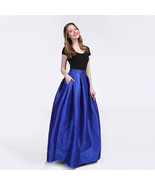 Royal Blue  A-Line Ruffle Pleated Skirt Taffeta Full Long Pleated Holida... - $78.99