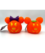 Disney Parks Halloween Mickey Minnie Light Up Jack O’Lantern 2 Pumpkin S... - $69.29