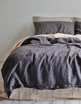 Charcoal Luxurious Soft Cotton Stonewashed Duvet Cover-Duvet Cover with Button T - £54.03 GBP+