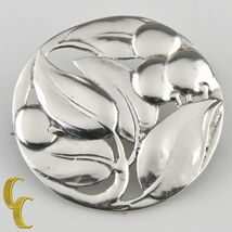 Silberbrosche Aus Sterlingsilber Mit Rundem Relief Motiv Blätter Und Beeren - $188.89