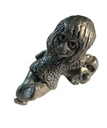 Miniature Pewter Little Girl Sitting with Dog Puppy 1.5 in - $15.83