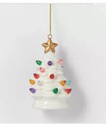 NWT WONDERSHOP 2023 Light Up Lit Ceramic Retro White Xmas Tree Ornament - £11.02 GBP