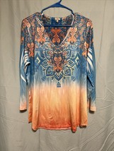 reba colorful beaded print shirt womens - $35.00