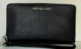 New Michael Kors Jet Set Travel Medium Zip Around Phone Holder Wallet Black - $66.41