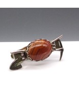 Vintage Miner Tie Clip, Banded Agate Cabochon with Silver Tone Crossed P... - £25.22 GBP