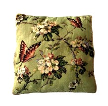 Vintage Decorative Throw Pillow Square Green Butterfly - $20.99