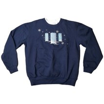 Womens Sweatshirt Sz M Blue Christmas Pullover Crewneck Presents Embroidered - £12.86 GBP