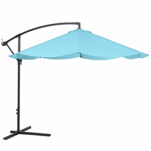 10 Foot Offset Cross Base Aluminum Hanging Crank Patio Umbrella Blue Canopy - £134.30 GBP