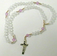 Clear &amp; Lavender Faceted Acrylic Plastic Bead Prayer Rosary with Crucifix - £5.53 GBP