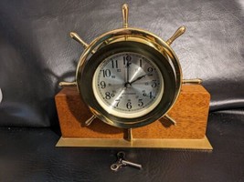 Seth Thomas Ships Wheel Brass Mantel Clock Helmsman Wood Base Key 1602 W... - £202.40 GBP