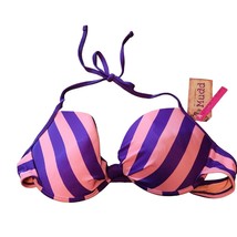 Mudd Juniors Bikini Top XL Swimwear Push Up Pink Purple Striped Swimsuit New - £7.72 GBP