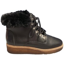 Botkier Winter Boots Women Size 7.5 Black Leather Faux Fur Trim Gum Sole Lace Up - £33.04 GBP