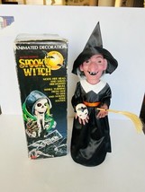 Halloween Spooky Witch Figure vtg Battery Operated box 15&quot; Skull Broom Sound nib - £75.17 GBP