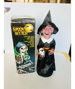 Halloween Spooky Witch Figure vtg Battery Operated box 15&quot; Skull Broom S... - £73.70 GBP