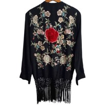 ZARA Embroidered Kimono Top Jacket Sz L Fringe Floral Boho Blogger Witch... - £70.98 GBP