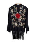 ZARA Embroidered Kimono Top Jacket Sz L Fringe Floral Boho Blogger Witch... - £70.05 GBP