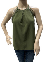Sweet Wanderer Olive Green Sleeveless Ruched Keyhole Neck Halter Top Tan... - £11.78 GBP