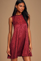 Lulus Evidently in Love Red Floral Embossed Satin Swing Dress NWT Size S... - $24.25