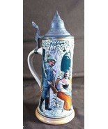 Nice Old VIntage Germany Art Pottery Beer Stein Hunter Man Woman Lidded ... - $84.66 CAD