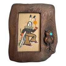 Rustic Wood Picture Frame Native American Sand Art Design &amp; Owl Turquois... - $1,156.62 MXN