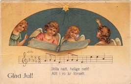 Glad Jul! Christmas GREETINGS-STILLA Natt Heliga Natt! Cherubs SING-1908 Postcrd - £5.15 GBP
