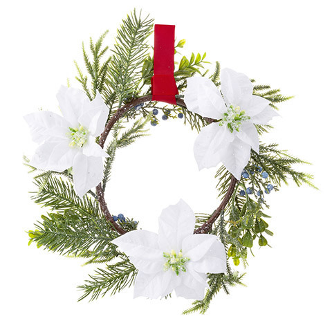 Primary image for Christmas Poinsettia Wreath Juniper, Boxwood - 14 Inches