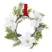 Christmas Poinsettia Wreath Juniper, Boxwood - 14 Inches - £25.69 GBP