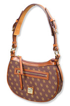 Dooney &amp; Bourke Red Classic Jacquard Print Round Crescent Hobo Bag Purse, DB-001 - $103.95