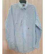 Tommy Hilfiger Mens Sz L Vintage Shirt Crest Blue Check Button Up Long S... - £17.81 GBP