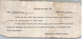 Pennsylvania Electric Company Dipendente Annual Earning Vistosa 1942 - $36.57