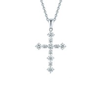 0.95 Cts Coupe Ronde Moissanite 14k Plaqué or Blanc Pendentif Croix Gratuit 18 &quot; - £91.06 GBP