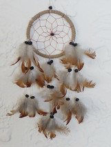 Brown White Gray Tan Feather Beaded Indian Star Dream Catcher Wall Art Decor - £15.57 GBP