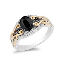 Enchanted Disney Villains Evil Queen Oval Onyx, Garnet &amp; Diamond Ring in Silver - £84.33 GBP