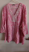 Marina Luna, pink and white long sleeve v-neck pullover, size 3X - £11.74 GBP