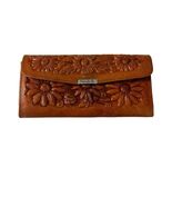 Vintage Tooled Leather Floral Wallet Brown Embossed Clutch Hecho en Mexico - $27.00