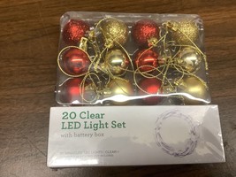 20 Clear LED Light Set W/12 Red &amp; Gold Balls - £7.03 GBP