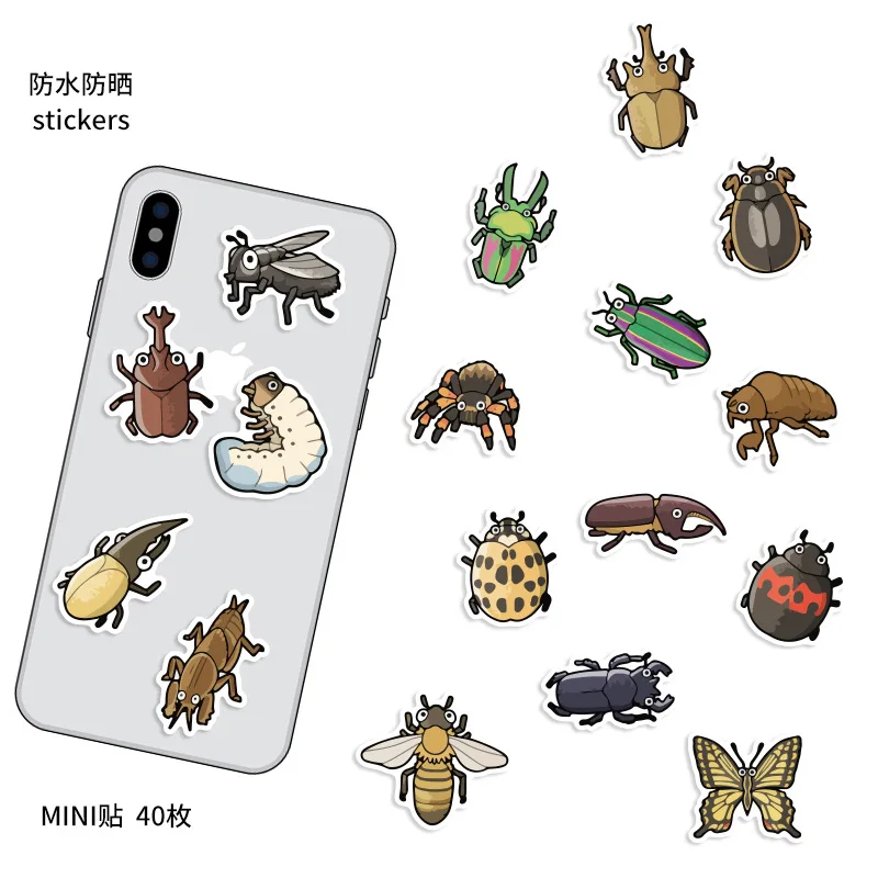 Sporting 40Pcs Nature Animals Insects Bees Aerflies Ladybug Stickers For Refrige - £23.51 GBP