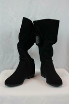 NIB Style &amp; Co Black Faux Suede Scrunched Boot Side Zip Stacked Heel 8 M    - £31.29 GBP