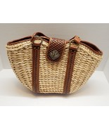 Coldwater Creek Natural Woven Rattan Straw Double Shoulder Strap Bag Purse - £22.86 GBP