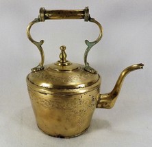 Vtg. Solid Brass Handmade Teapot Kettle Hammered Decoration Riveted Gooseneck - £32.18 GBP