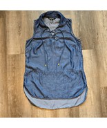 Ellen Tracy Chambray Top Womens Size Small Tencel Lace Up Sleeveless Blue Shirt - $19.94