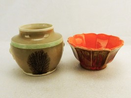 Fluted 10-Panel Porcelain Bowl, 5 1/2&quot;, Brown &amp; Orange Dripware, Chipped... - $9.75