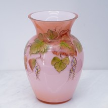 Fenton Art Glass Pink Coral 7&quot; Autumn Leaves Vase Centennial Collection ... - £92.64 GBP