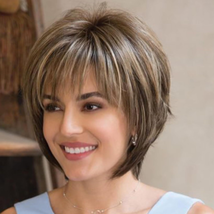 TISHINING Brown Short Hair Wigs for White Women Layered Brown Pixie Cut Wigs wit - £23.01 GBP