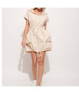 Short Sleeve Drawstring Hooded Mini Dress Almond - $74.47 CAD