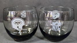Vintage 1970&#39;s NFL New York Jets Smoked Glass Whiskey Low Ball Football ... - $19.40